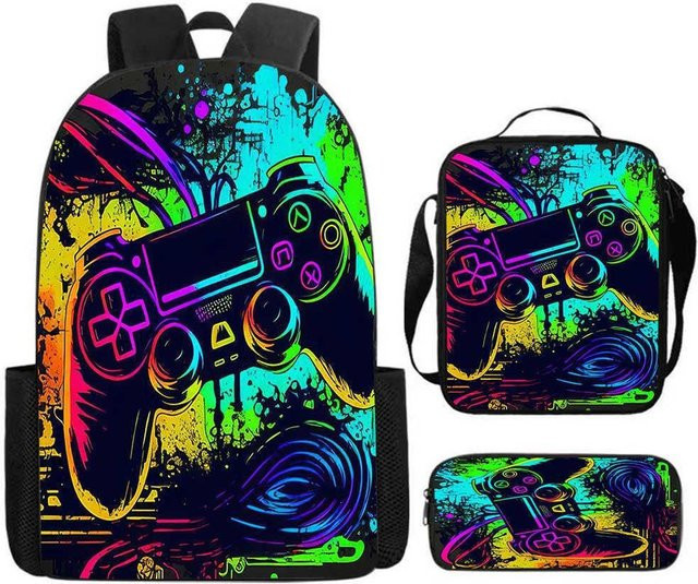 3-teiliges Schulrucksack-Set für Schüler aus Oxford-Stoff in Multicolour mit Schultasche und Federmäppchen - Bild 1