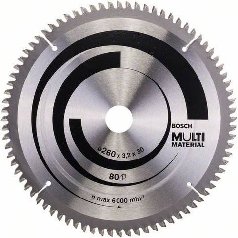 Bosch PRO Multi Material Kreissägeblatt mit 80 Zähnen, Durchmesser: 260 mm, Bohrung: 30 mm, Breite: 3,2 mm - Bild 1