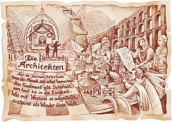 Zunftbild Architekt als Grafik auf Antikpapier im A4-Format, mehrfarbig - Bild 1