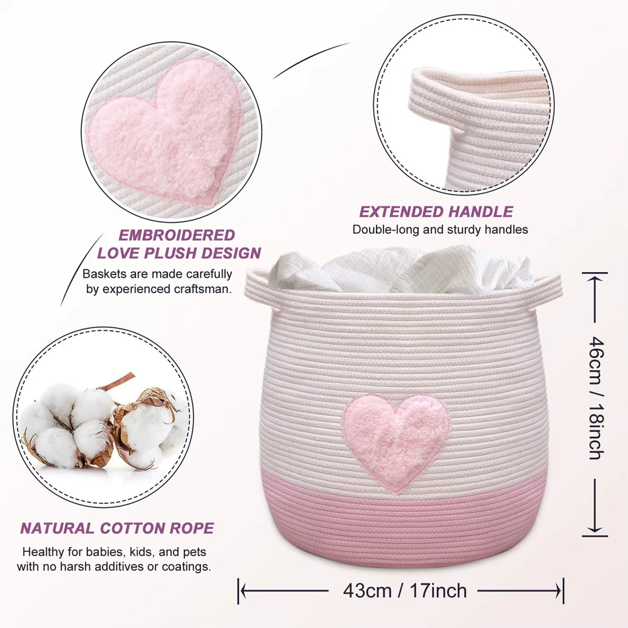Geflochtener Aufbewahrungskorb aus Baumwollseil von Zuijia Shenghuo in Rosa für Spielzeug, Wäsche und Decken - Bild 2
