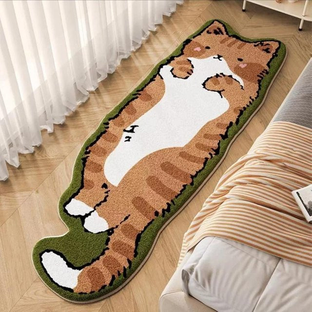 VIKAMA Cartoon Katzen Teppich, flauschige Bodenmatte aus Kunstfell in Mehrfarbig, B/T: 40 x 120 cm - Bild 1