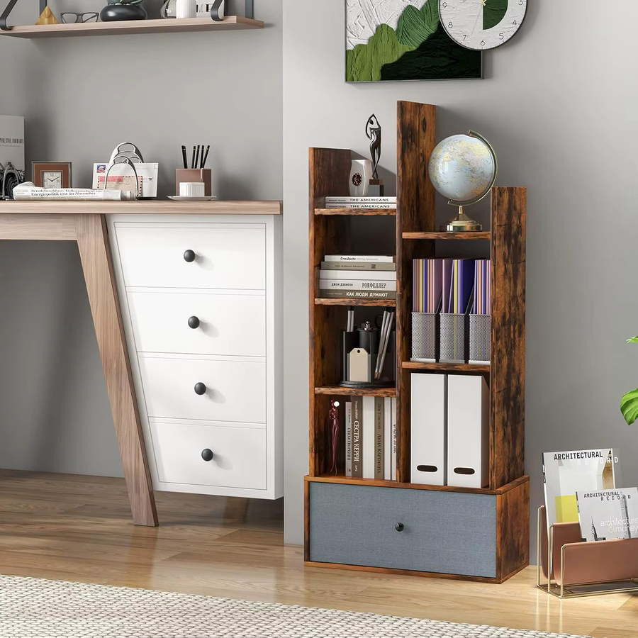 Baumförmiges Bücherregal von GOFLAME mit 7 Fächern und Schublade, Stehregal für Wohnzimmer und Schlafzimmer, B/T/H: 53 x 24 x 118 cm - Bild 3