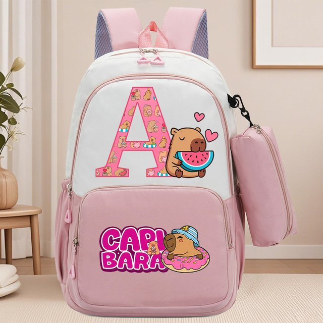 Potdemiel Capibara Schulranzen mit Federmäppchen in Pink für Schüler mit Anime-Cartoon-Print - Bild 1