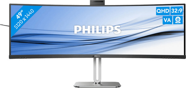Philips 49B2U6903CH/00 6000 Series Curved LED-Monitor, 49 Zoll, SuperWide QHD 5120 x 1440, 100Hz, VA-Panel, Thunderbolt und USB-C, Schwarz/Silber/Grau - Bild 1