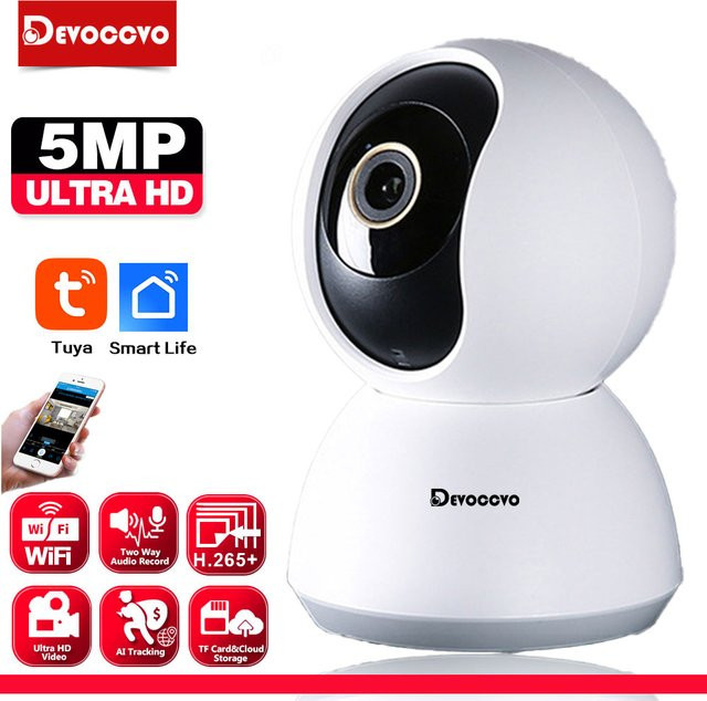 Devoccvo Smart Home Baby Monitor Tuya Wifi IP Kamera mit 5MP Auflösung, 2K PTZ, Auto Tracking und Zwei-Wege-Audio in Weiß - Bild 1