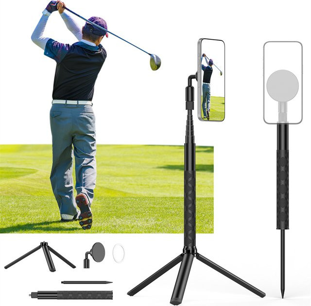 VRIG Magnetisches Golf Einbeinstativ aus Aluminium mit MagSafe für iPhone, Schwarz - Bild 1