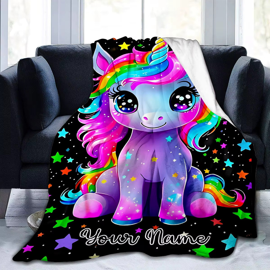 ZIZ Decke mit individuellem Namen, Regenbogen-Einhorn und Sternen in Multicolour - Bild 5