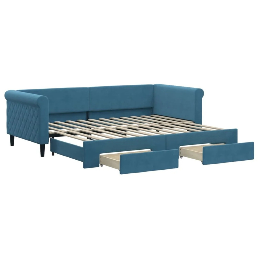 vidaXL Tagesbett ausziehbar mit Schubladen in Blau aus Samt, B/T/H: 229 x 90 x 68 cm - Bild 2