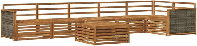 vidaXL Outdoor-Sofagarnitur aus Massivholz Akazie in Natur Braun, 7-teiliges Set im U-Shape mit Tisch und Latten-Design - Bild 1