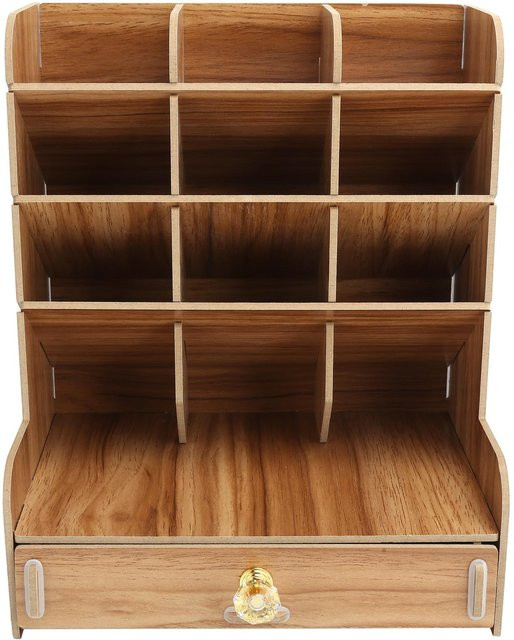 Multifunktionale Holz Desktop Bücherregal und Schreibwarenbox von OutsideWorld in Kirschrot und Braun - Bild 1