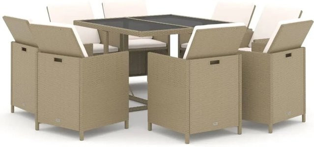 vidaXL 9-tlg Garten-Essgruppe aus Poly Rattan mit Kissen in Beige - Bild 1