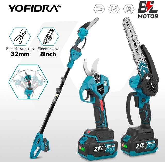 Yofidra Bürstenlose elektrische Kettensäge und Astschere mit Teleskopstange für Makita 21V Akku - Bild 1