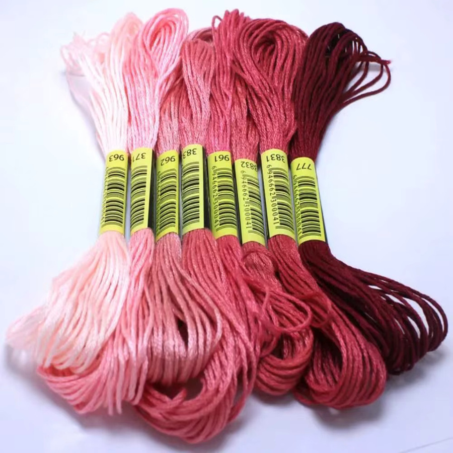 24er Set Kreuzstich-Faden mit Farbverlauf aus Polyester-Baumwolle in Grün und Pink, 8 Meter pro Stück, 6 Stränge - Bild 1