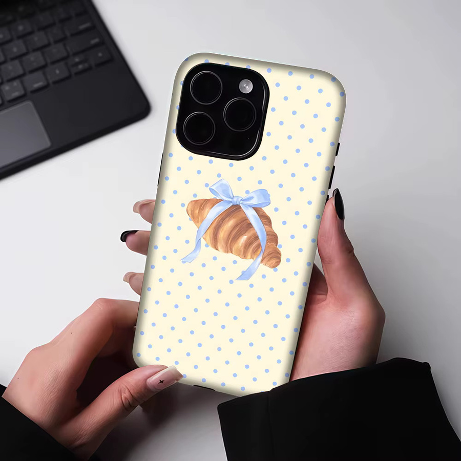 Potdemiel Magnetische Handyhülle mit Croissant und blauer Schleife für iPhone 17 16 15 14 13 Pro Max Plus, Mehrfarbig - Bild 4