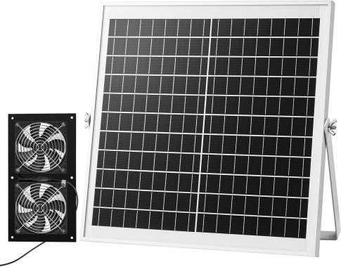 VEVOR Solarbetriebierter Ventilator Set mit 15W Solarpanel und 2 Ventilatoren, verstellbarer Winkel, 2668 RPM Hochgeschwindigkeitslüftung für Gewächshäuser, Zeltkulturen und Schuppen - Bild 1