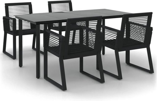 vidaXL 5-teilige Garten-Essgruppe aus schwarzem PVC-Rattan mit Tisch aus gehärtetem Glas und pulverbeschichtetem Stahl - Bild 1