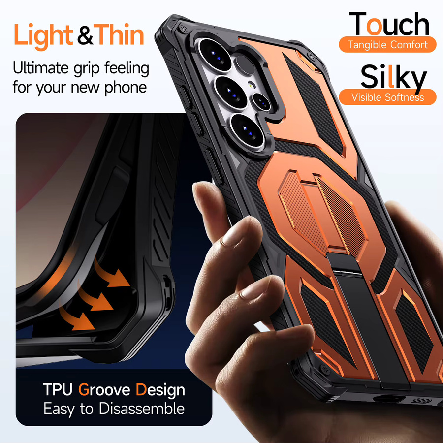Militärische Panzerung Magnetische Metall-Standhalterung Hülle für Samsung Galaxy S26 Ultra S25 Fe S24 Plus A56 A16 A57 5G mit MagSafe Kompatibilität in Blau und Orange - Bild 4