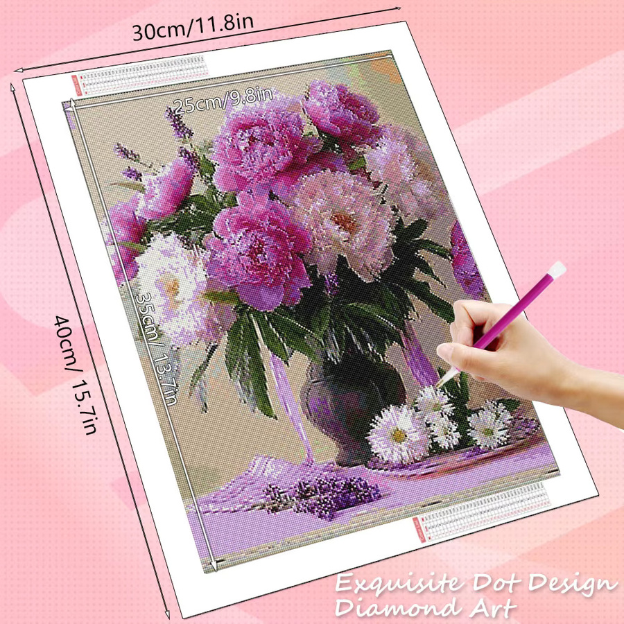 HUACAN Diamant-Malerei Komplettset Rosenblumen-Vase mit 5D Pfingstrosen-Blumenmuster in Multicolour, B/H: 30 x 40 cm - Bild 2