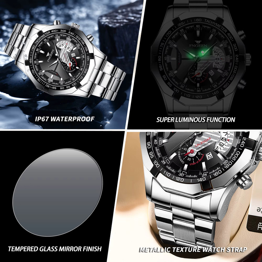 BINBOND Armbanduhr Quarz, Edelstahl, Schwarz, Herren - Bild 6