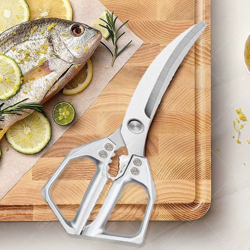 WXCOO Küchenschere aus Edelstahl in Silber zum Schneiden von Fleisch, Knochen, Fisch und Gemüse - Bild 5