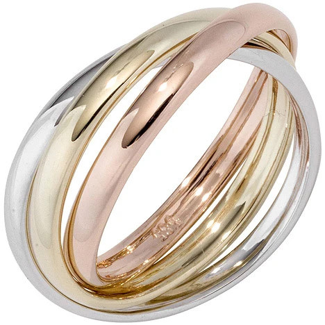 Colfem Ring 3-reihig, 585 Gelbgold, Weißgold, Rotgold, tricolor, Damen, 52 - Bild 1