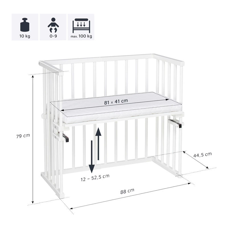 Babybay Beistellbett Midi mit Matratze Classic Soft in Weiß, B/T/H: 90 x 50 x 92 cm - Bild 2