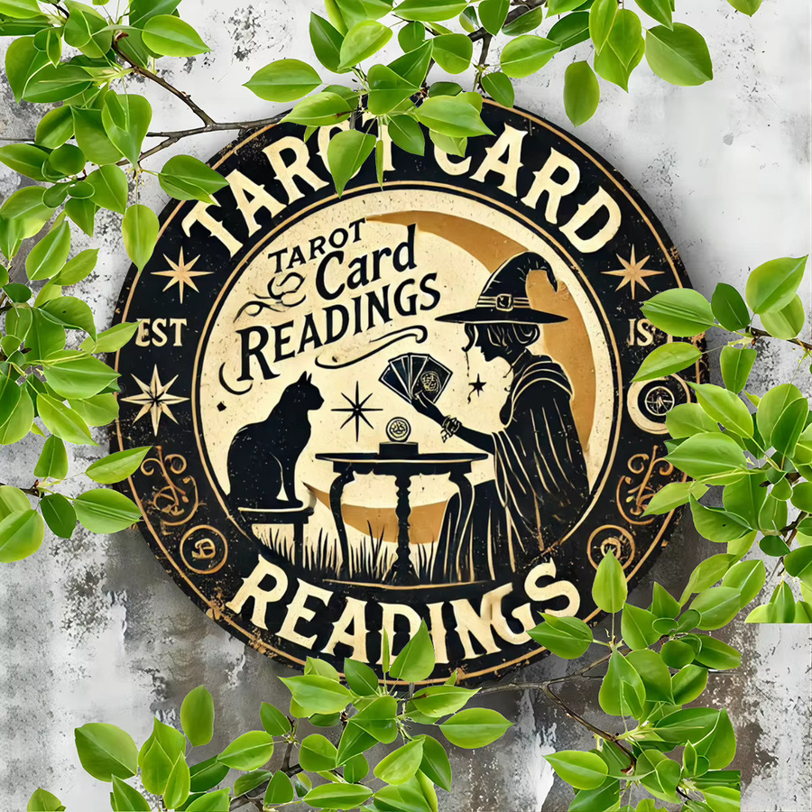 HELLOYOUNG Katzen-Tarot-Kartenleseschild aus Metall in Vintage-Optik, rund, Mehrfarbig, Durchmesser: 20 cm - Bild 4