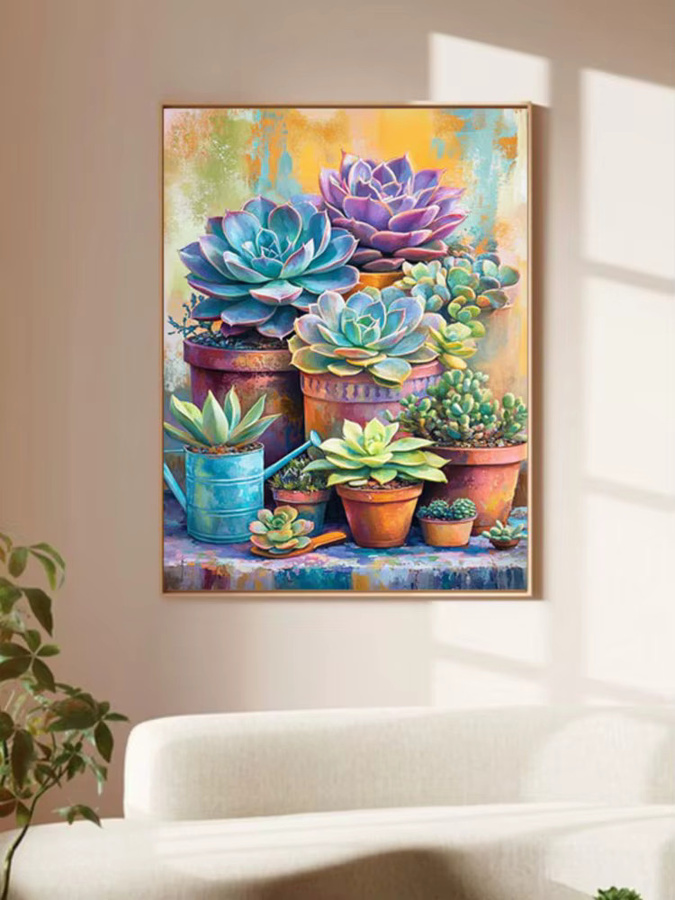 Huacan Diamantmalerei Set mit Blumenvase und Pflanzen als 5D Diamant Mosaik Wanddekoration in Multicolour, B/H: 20 x 30 cm - Bild 4