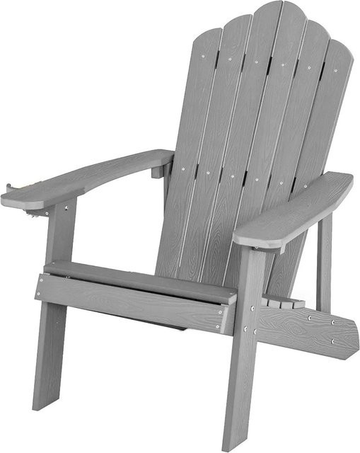 Costway Adirondack Stuhl aus Kunststoff mit Getränkehalter in Hellgrau und Holzmaserung - Bild 1