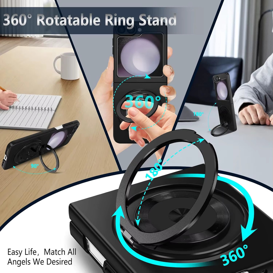 UYUXIO Magnetische Handyhülle mit 360 Grad Ringhalter und Kickstand für Samsung Galaxy Z Flip 7 in Schwarz - Bild 5