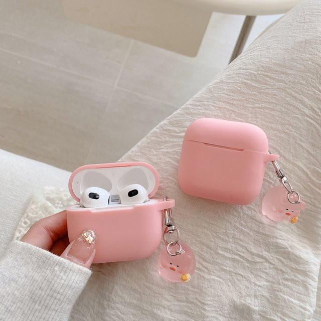 Silikon Kopfhörer Abdeckung für Apple AirPods Pro 2, 1. und 2. Generation sowie AirPods 4, 3, 2 und 1 in Rosa mit niedlichem Anhänger - Bild 1