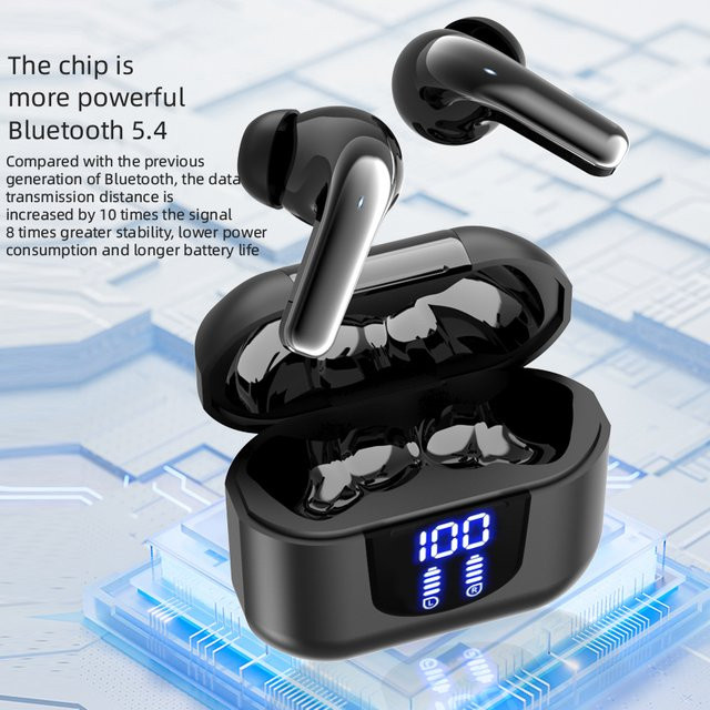 PHONEPACE Bluetooth 5.4 In-Ear-Kopfhörer in Schwarz mit HiFi-Stereo-Sound, Geräuschunterdrückung und digitalem Display - Bild 1