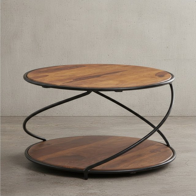 KADIMA DESIGN Couchtisch aus Sheesham Massivholz und Edelstahl, quadratisch, Schwarz/Braun, B: 58,0 cm, T: 58,0 cm, H: 35,0 cm - Bild 1