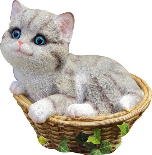 GRANIMEX Teichfigur Katze im Korb aus Polystone in Braun und Grau - Bild 1