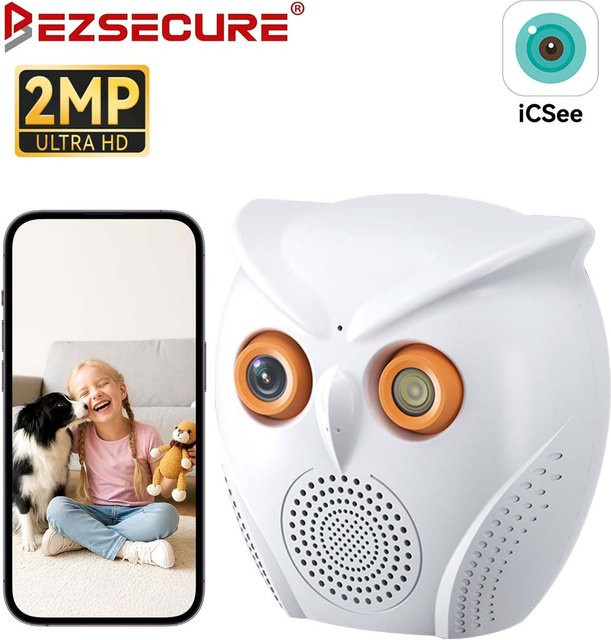 PEGATAH Eulenförmige 5MP WLAN-Sicherheitskamera für den Innenbereich in Weiß mit Farbnachtsicht, Zwei-Wege-Audio und ICSEE APP Unterstützung - Bild 1
