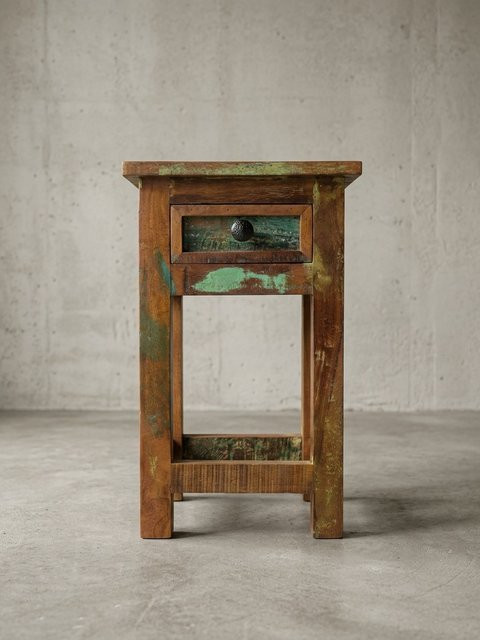 Beistelltisch von KADIMA DESIGN aus Massivholz im Shabby Chic mit Schublade, braun, H: 50 cm, B: 30 cm, T: 30 cm - Bild 1