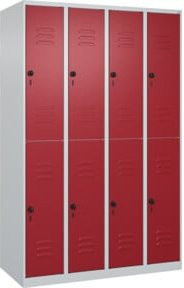 C+P Doppelstock-Spind Classic PLUS mit 4 Abteilen, Stahl, Grau/Rot, B/T/H: 120 x 50 x 185 cm - Bild 1