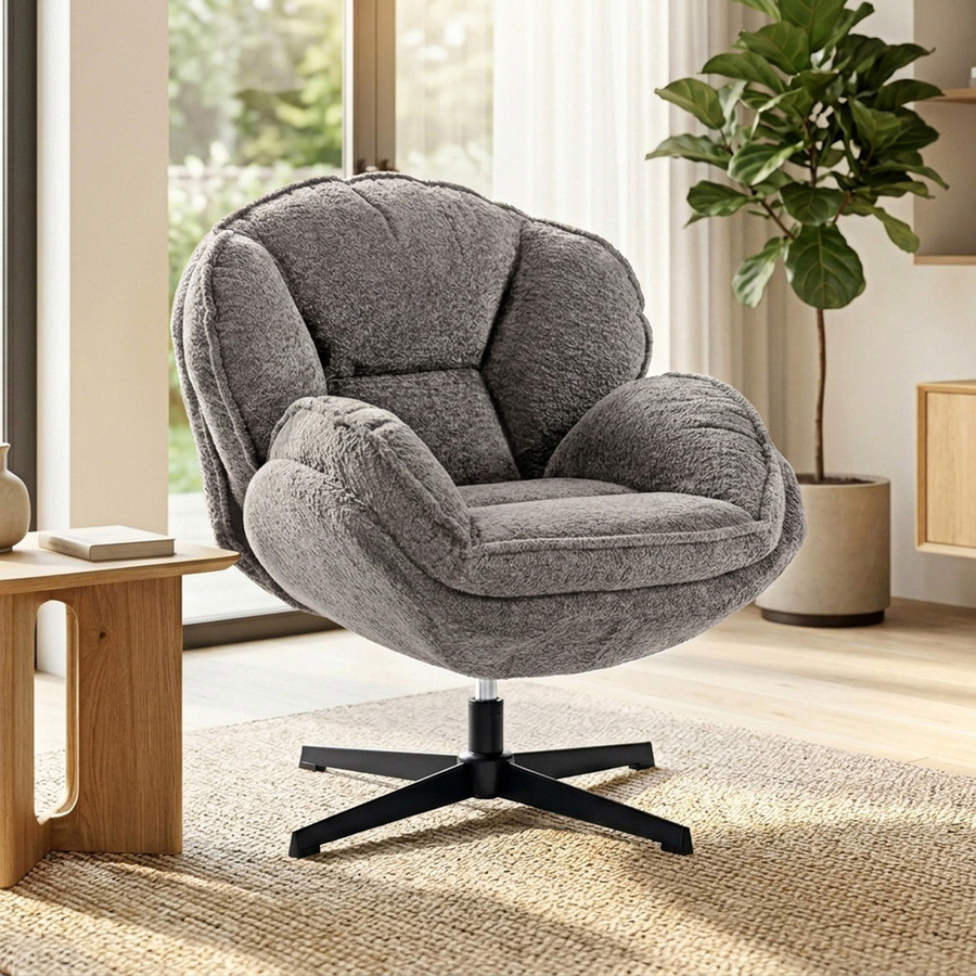 HOMCOM Ohrensessel Drehbarer Loungesessel mit Samtoptik und Metallbeinen in Grau - Bild 2
