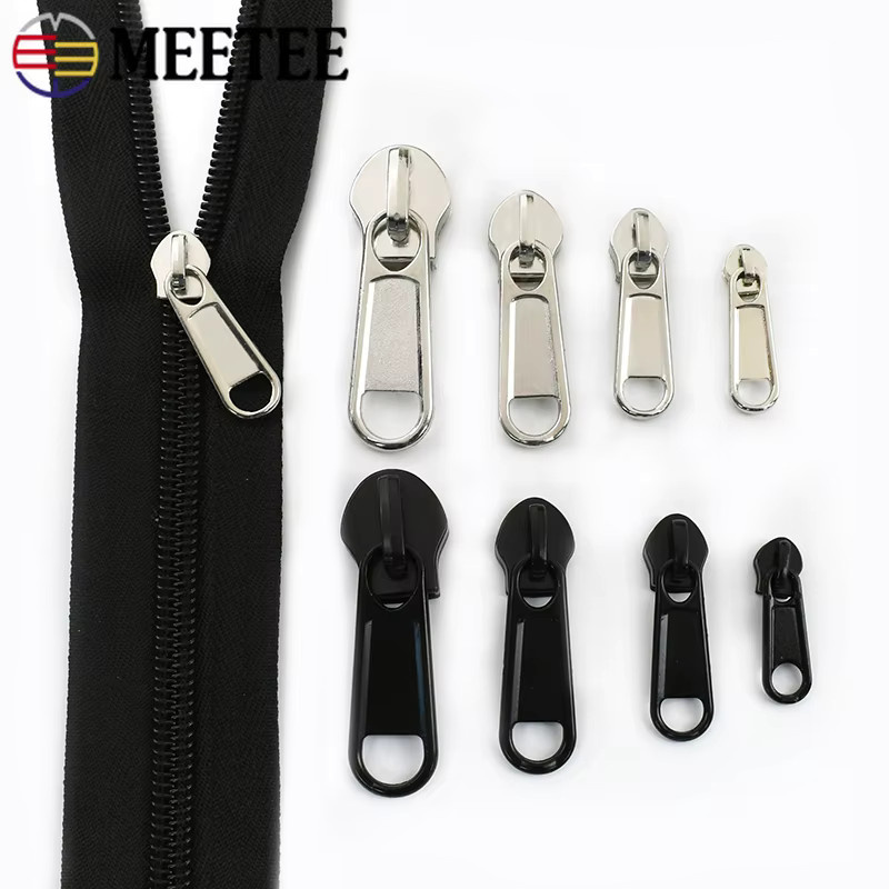 Meetee Reißverschlussschieber Set aus schwarzem Nylon mit silbernen Köpfen für Kleidung und DIY-Reparaturen - Bild 2