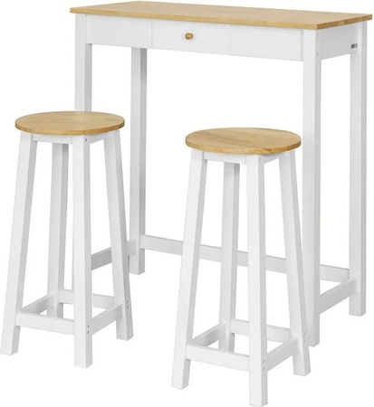 SoBuy Bartisch Set mit 2 Hockern Weiß-Natur FWT50-WN aus Kautschukholz und MDF für Küche und Hausbar