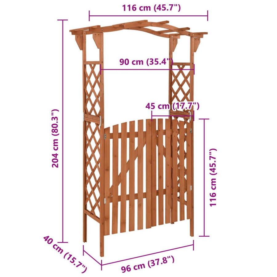vidaXL Pergola mit Tor aus Tannenholz in Braun, B/T/H: 116 x 40 x 204 cm - Bild 3