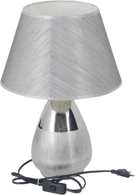 Näve Tischleuchte Grado in Silber aus Metall und Textil mit E27 Fassung, B/H/T: 30 x 44 x 30 cm - Bild 1