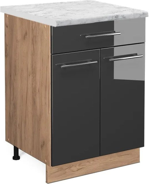 Vicco Küchenunterschrank Fame-Line in Anthrazit Hochglanz und Eiche mit Schublade und Türen, B/T/H: 60 x 29,53 x 82 cm - Bild 1