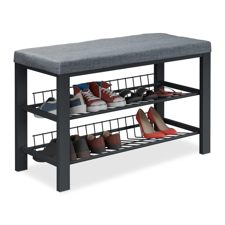 Relaxdays Schuhbank aus Metall mit Polster in Grau und Schwarz, B/H/T: 82 x 50,5 x 33 cm - Bild 2