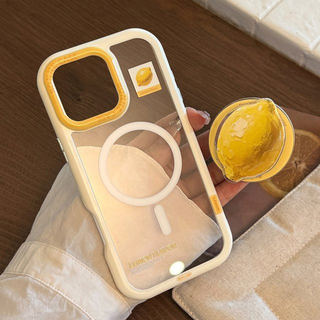 MUQGEW Handyhülle mit magnetischer Halterung für iPhone 17 bis 11, Design Koreanische gelbe Zitrone, Transparent, Stoßfeste Hartschale aus Acryl - Bild 1