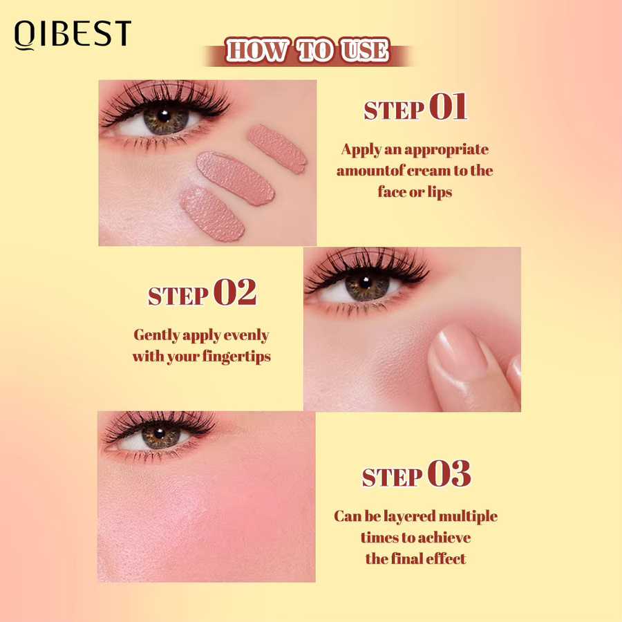 QIBEST 3-in-1 Lippenstift Rouge Augen Mousse-Creme, Matt, 01, Unisex - Bild 4