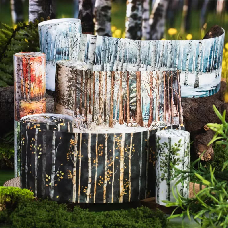 Forest Secret Washi Tape Mountain Backing Tape Vintage Design Multicolor, Breite: 80 mm, Länge: 2 m - Bild 1