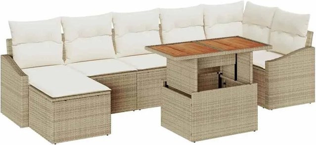 vidaXL 8-teiliges Garten-Sofa-Set aus Poly Rattan in Beige mit Kissen und Stauraum - Bild 1