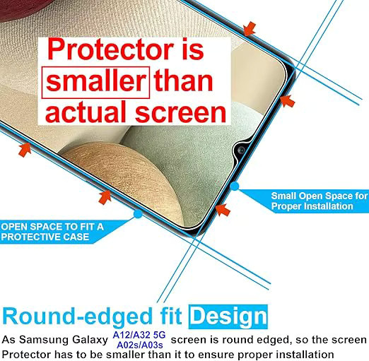 3er-Set Samsung Galaxy Displayschutzfolie aus gehärtetem Glas, transparent, passend für Galaxy A02s, A03s, A12 und A32 5G - Bild 4