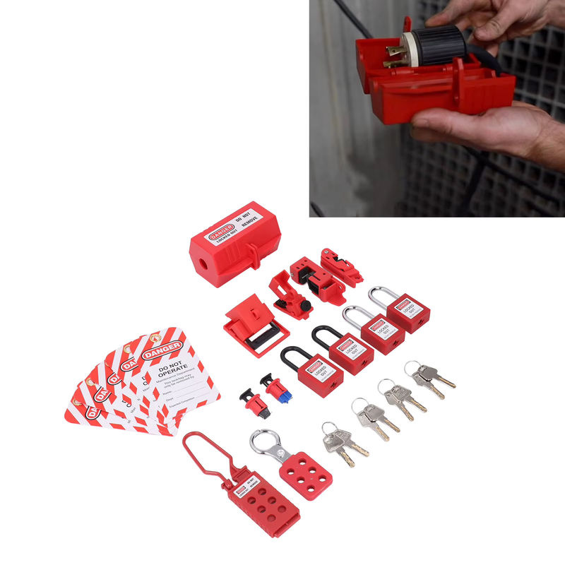Qiilu Lockout Tagout Kit mit elektrischer Verriegelung, Sicherheits-Hasps, Plug Lockout, LOTO-Schlössern, Tags und Aufbewahrungstasche in Rot - Bild 3